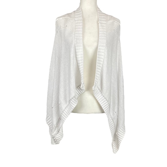Central Park West Womens White Open Front Cardigan Sweater Distressed size XS